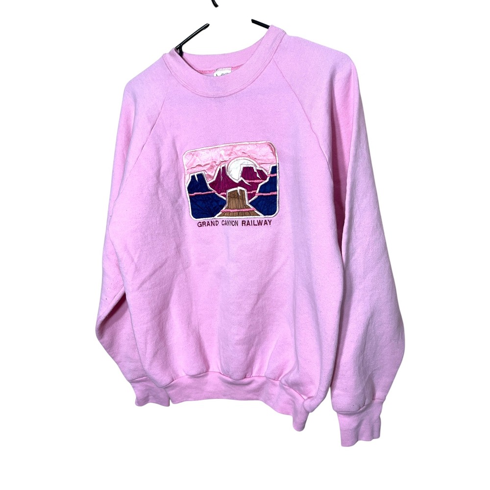 Vintage Grand Canyon Railway Graphic‎ Sweatshirt Pink Embroidered Souvenir L